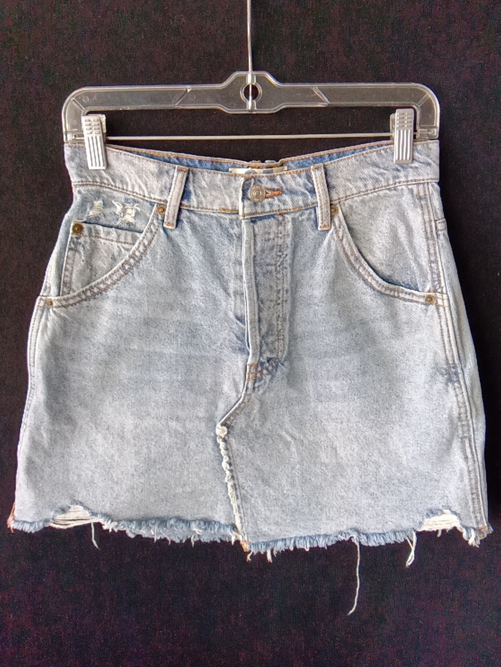 We The Free Light Blue Distressed Denim Mini Skirt
